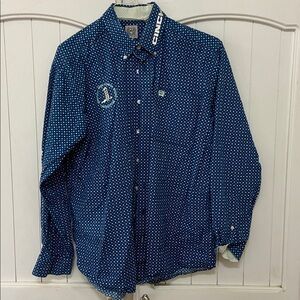 Cinch Navy Polka Dot Long Sleeve Shirt